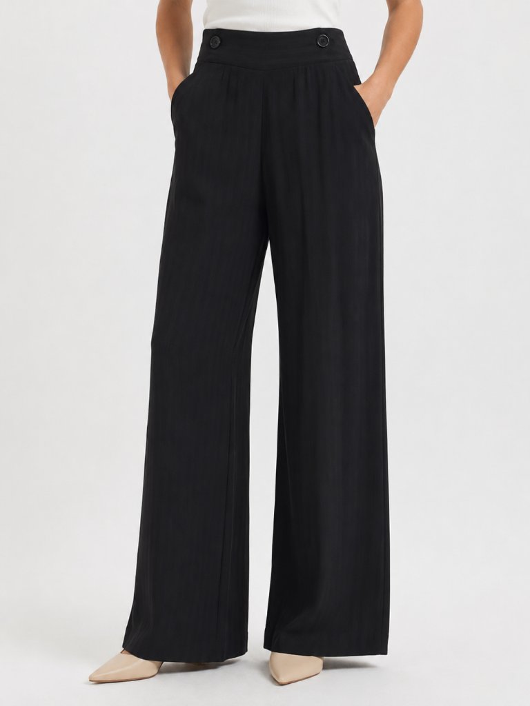 Wide Leg Dress Pants Max Studio Striped Flat Front High Rise Black Womens 6
